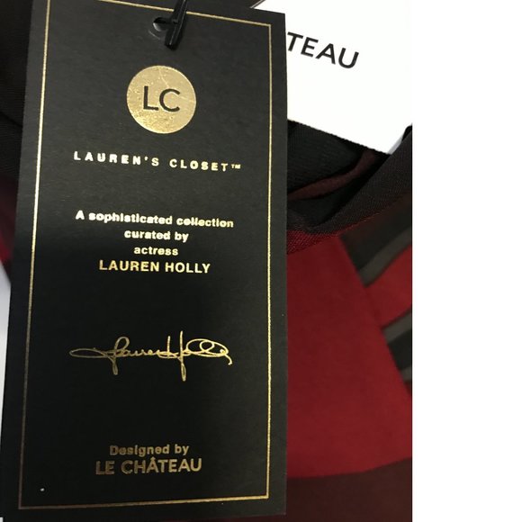 NWT Le Chateau XL Crimson Red Black Open Back Drape Bodycon Dress Lauren Holly - Picture 6 of 8